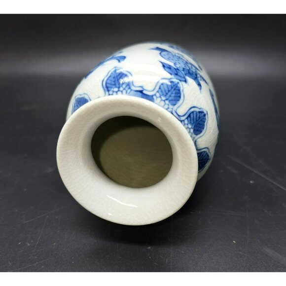 Blue White Porcelain Asian Vase With Floral Fruit Pattern Crackle Finish DH1315 - Picture 6 of 6